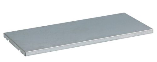 The Justrite Shelf Splslp 1/2 Dp 55G Vdrum is a metallic, flat rectangular sheet with straight edges and a smooth surface, placed horizontally against a white background.
