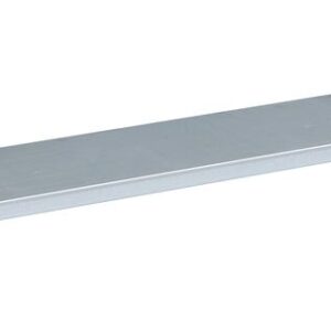 The Justrite Shelf Splslp 1/2 Dp 55G Db Drm is a rectangular, silver, flat metal shelf with uniform edges and a smooth surface, providing sturdy support for various items.
