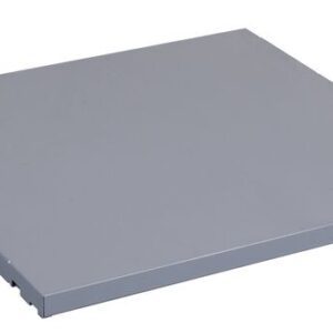 A square, flat, gray metallic panel similar to a Justrite Chemcor Shelf-60 Gal Spilslope is set against a white background. Its smooth surface and slightly raised edges evoke precise Spilslope design.