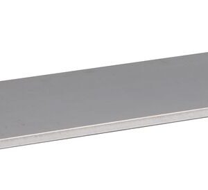 A flat, rectangular metal sheet with the smooth, uniform finish of a Justrite Shelf Splslp, Fmhd 31G/48, is displayed on a plain white background. Its slightly visible edges enhance its minimalist appeal.