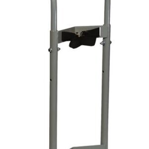A gray hand truck with two wheels, sturdy metal frame, and ergonomic curved handle is perfect for transporting Justrite Gcyl Ht,1Cyl,Spt containers. The base platform easily supports various items during transit.