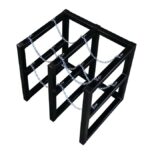 The Justrite Gcyl Barricade Rack,2X2 features a black metal design with three sections connected by chains, crafted from 2X2 rectangular frames to securely hold multiple bicycles in style.