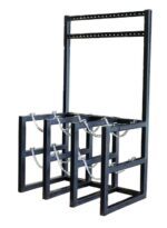 The Justrite Gcyl Barricade Rack, Prcss, 3X2, is a steel frame rack with multiple compartments separated by robust metal chains.