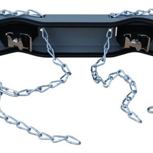 The product image shows the Justrite Gcyl Supbrkt, Wl, 2Cyl, Wchn, Stl—a black metal bracket with a wavy design featuring two silver chains linked to metal hooks against a white background.