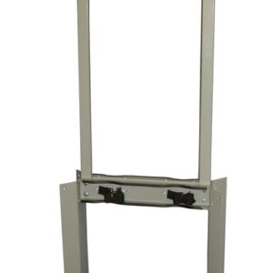 The Metal TV stand, made from Stl material, features a rectangular frame and flat top panel for your TV. It has a sturdy base with adjustable brackets for secure mounting, similar to the robust Justrite Gcyl Stnd. A light gray finish complements its multiple adjustment points.