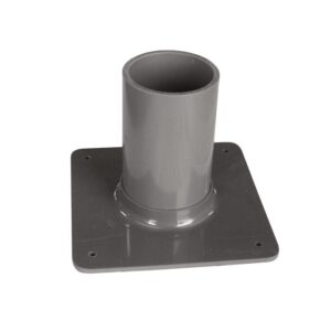 The Justrite Gcyl Stnd,1Cyl,Bch,3In is a gray plastic cylindrical pipe base with a square flat mounting base that has corner holes. It features a smooth, slightly reflective surface and accommodates up to a 3-inch fit.