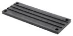 The Justrite Chock AC3515 is a rectangular flat rubber pad in black, featuring three lengthwise grooves and four small holes at each corner for easy mounting or fastening.