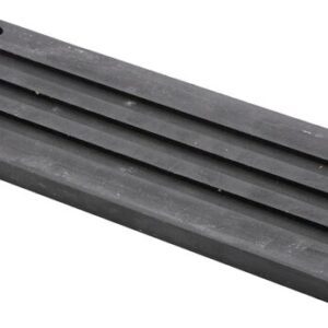 The Justrite Chock AC3515 is a rectangular flat rubber pad in black, featuring three lengthwise grooves and four small holes at each corner for easy mounting or fastening.