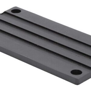 A flat, rectangular metal plate featuring two parallel grooves along its length and four corner holes resembles a Justrite Chock, Ac, Acc, 4614, Rpad design.