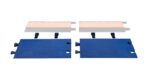 Two Justrite Cp,Gd,5Ch,Ada,Ramps,Blue protectors with interlocking edges and integrated handles look like small ramps. They have a textured surface for grip, positioned side by side, showing beige cable slots underneath for GDs 5Ch design.
