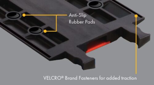 CPRPKIT.75-20.jpg Close-up of the Justrite Cp,Acc,Rpad Kit,.75,20Pk shows black features: Anti-Slip Rubber Pads on circular pads and VELCRO® Brand Fasteners for added traction, designed to enhance grip and stability.