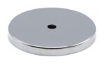 The Justrite Whip Acc Mnt Mag Replmag is a round silver disc with an Acc-inspired design. Its flat, metallic surface features a small central hole and reflects light brilliantly, suggesting a solid construction.