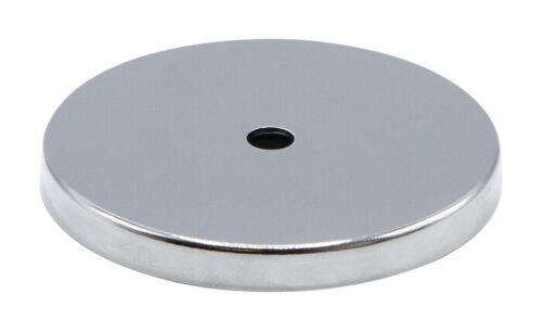 The Justrite Whip Acc Mnt Mag Replmag is a round silver disc with an Acc-inspired design. Its flat, metallic surface features a small central hole and reflects light brilliantly, suggesting a solid construction.