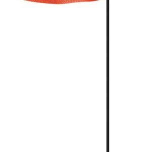 A striking red flag affixed to a sleek, long black pole stands upright against a pristine white background, elegantly reminiscent of the classic Justrite Whip, Ld, Blk, 7, Rof, Hexb style.