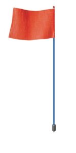 A small red flag on a blue pole stands upright against a plain white backdrop, showcasing the minimalistic elegance characteristic of Justrites Whip design, part of the Ld collection.