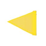 The Justrite Whip accessory, a yellow triangular mesh flag (Flg, Tri) with one reinforced edge for pole attachment, is displayed against a plain white background.