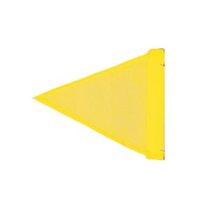 The Justrite Whip accessory, a yellow triangular mesh flag (Flg, Tri) with one reinforced edge for pole attachment, is displayed against a plain white background.