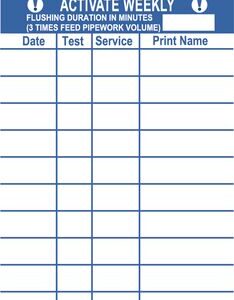 A blue and white Justrite H,Ssaccy,Servicecard form features fields for model and item numbers, site location, and installation date. It includes a grid with columns for date, test, service, and print name. The top displays Hughes Safety Showers.
