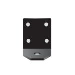 The Justrite Whip, Acc, Mnt, Brkt, L, Hd is a sleek black rectangular object with rounded edges featuring five circular indents: four smaller ones near the corners and one larger at the bottom center. Its metallic base gives this L-shaped design an air of sophistication.