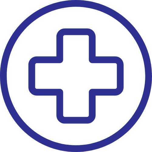 An icon wish a plus sign at the middle inside a circle to represent healthcare for High Density Shelving