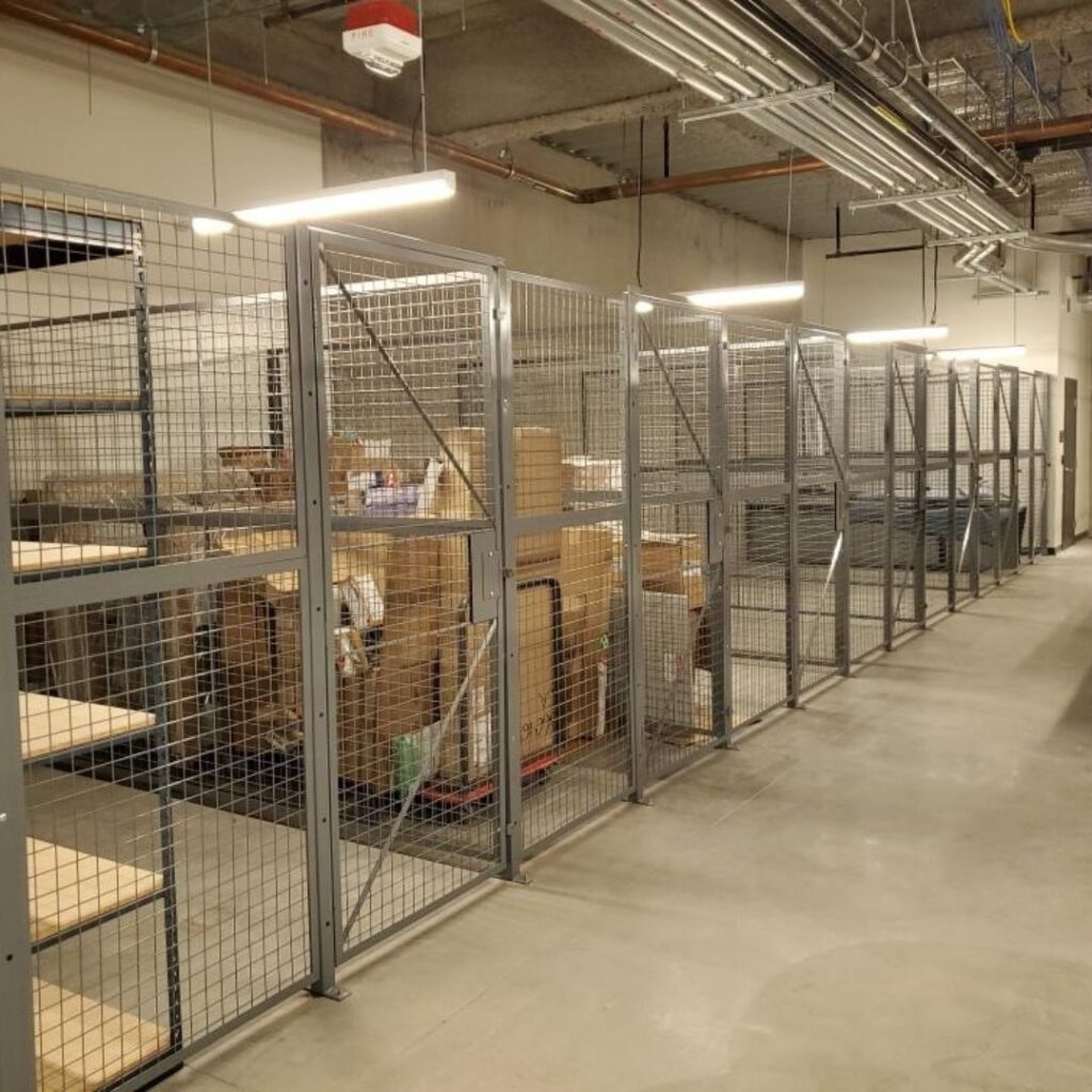 security cage with boltless shelving