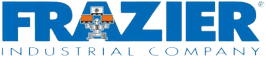 Logo of Frazier Industrial Company with Frazier in bold blue letters and Industrial Company below in smaller gray text. A small graphic of a pallet rack system is nestled between the A and Z.