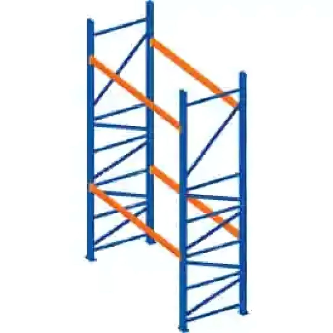 Interlake Mecalux selective pallet rack with blue upright frames and orange beams