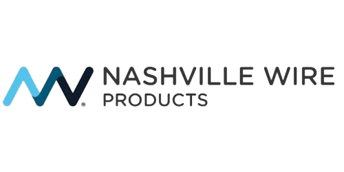 The logo of Nashville Wire Products showcases a stylized NW in blue and teal, emphasizing their expertise in heavy-duty wire decking, with the text Nashville Wire Products in bold black.