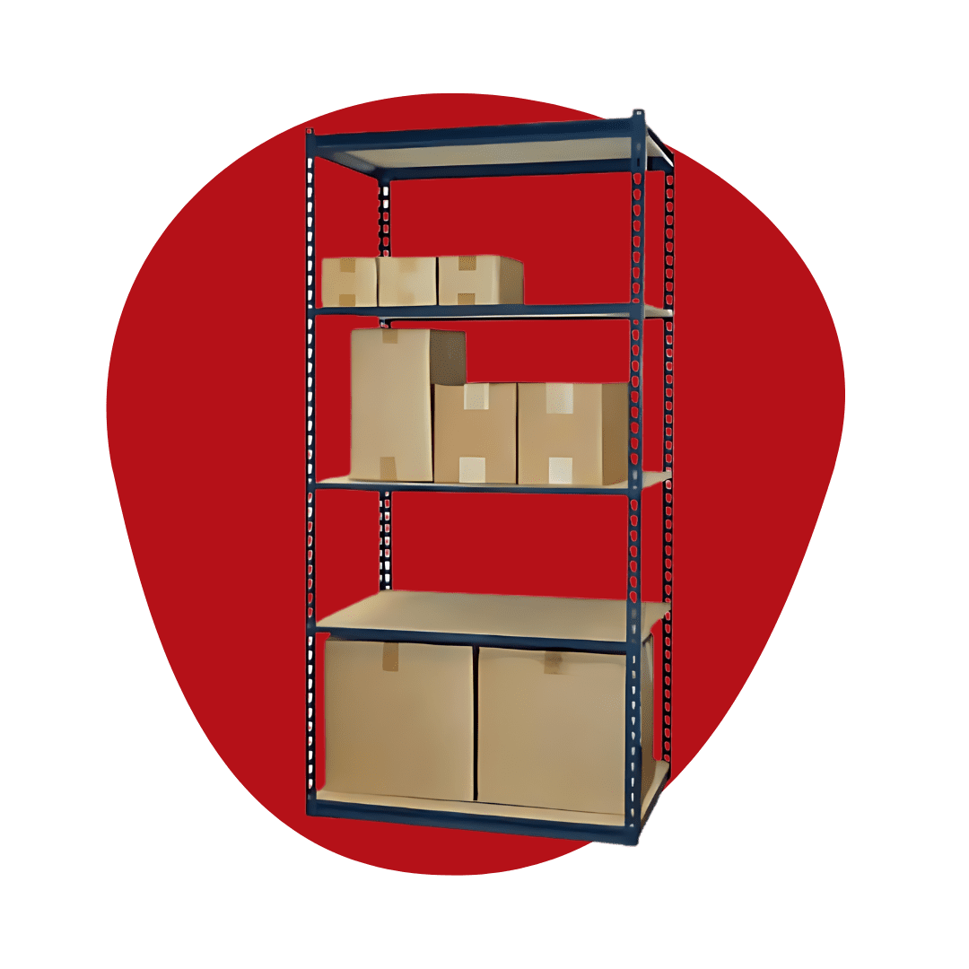 Boltless rivet shelving units for stockrooms and warehouses