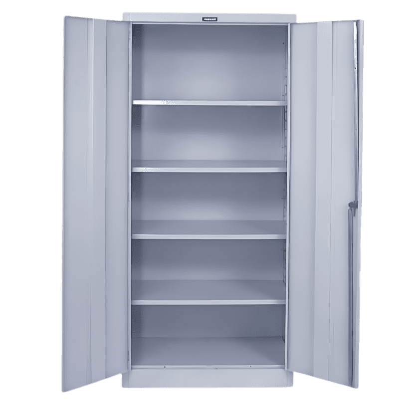 Open Hallowell MedSafe storage cabinet with adjustable full-width steel shelves