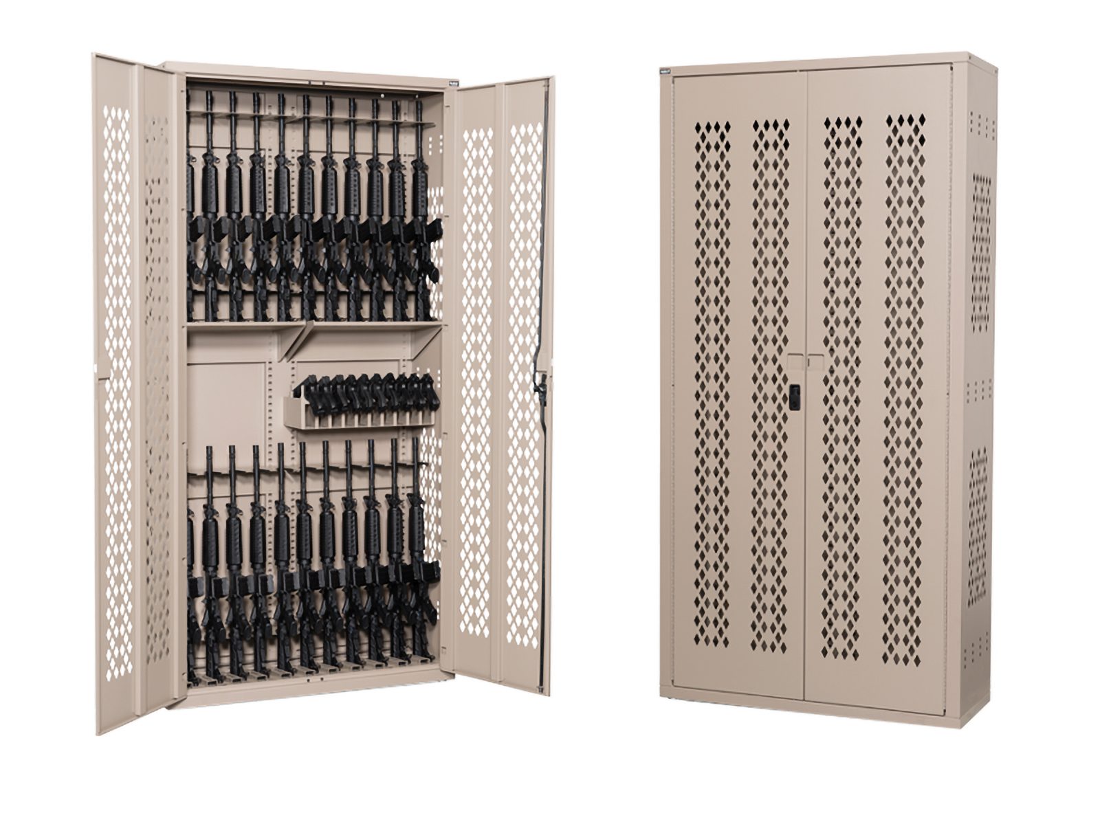 Weapons storage rack with bifold doors