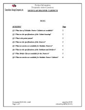 Product information sheet for Canuckian-Savoy Complex, Inc. titled Mobile Storage Cabinets. Within the Material Handling Literature Gallery, the table of contents addresses questions such as What sizes of Mobile Storage Cabinets are available? and What are the applications of the Cabinets housings?.