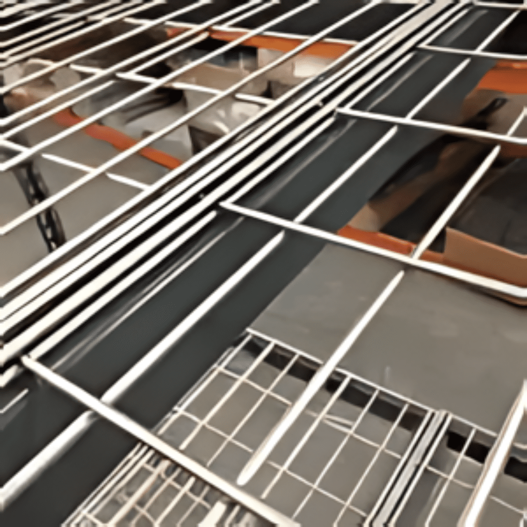 Underside of a wire mesh deck showing the steel support channels that carry the load