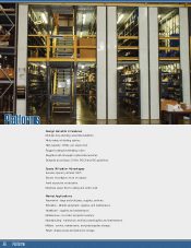 A storage warehouse with tall shelves filled with boxes, showcasing the art of material handling. Below are text-laden sheets resembling literature—content too small to decipher. The industrial setting features yellow railings and a staircase leading to a mezzanine gallery.