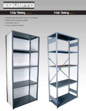 Two metal shelving units stand against a light gray background, showcasing the efficiency of material handling. Each unit features four shelves, with the EQUIPTO branding clearly displayed at the top. This image is fit for a literature gallery dedicated to smart storage solutions.