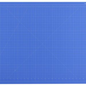 The Dahle Vantage® Premium Self-Healing Cutting Mat, 24 x 36, Blue, features a grid pattern with both centimeter and inch measurements on the edges and diagonal lines for precision cutting. Available in a case of eight.