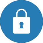 A white padlock icon inside a blue circle, symbolizing security or privacy, akin to the steadfast protection offered by Utah guard booths.