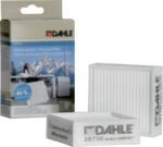 The DAHLE CleanTEC® 20710 Air Filter (Case Of 10) includes a detail-labeled box with an image, featuring visible pleats for optimal performance. The design is highlighted by white tones with gray and blue branding accents.