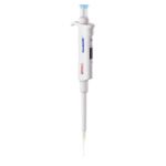 The MH-USA Precipette Pipette, a single-channel tool with adjustable volume (20-200μl), features a white body, blue push button, and digital display for precise liquid measurement. The Proline brand name is elegantly displayed.