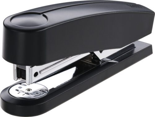 Novus_B2_Compact_Stapler__Black.jpg A Novus B2 Compact Stapler from a case of 20 is sleekly displayed on a white background, highlighting its black top and exposed metal components. Its angle showcases the full length and staple loading area.