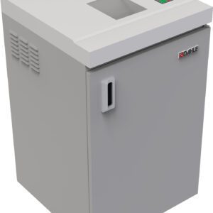 The Dahle PowerTEC® 717 OS High Security Optical Media Shredder, featuring a gray rectangular design with a top display panel, side vents, and handle for convenience, has the Dahle brand on the front door, ensuring ultimate data protection.