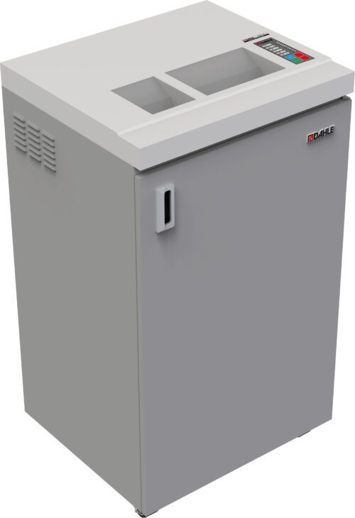PowerTEC__727_CS_High_Security_Combo_Shredder.jpg The Dahle PowerTEC® 727 CS is a sleek gray shredder with a rectangular body, top control panel, front handle, side ventilation slots, and the Dahle label on the front corner.