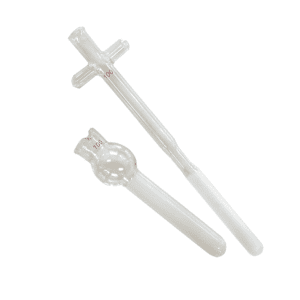 The MH-USA Glass Tissue Grinder, Dounce/TenBroeck Style, 15ml, showcases two pipettes arranged diagonally on a white background. The top pipette has measurement markings and a cross-shaped handle, while the bottom features a bulbed end.