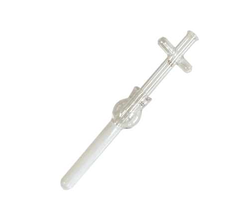 A clear glass laboratory pipette with graduated markings and stopcock valves, inspired by MH-USA Glass Tissue Grinders precision. It is designed for precise liquid measurement and transfer, making it perfect for any lab and elegantly isolated on a plain white background.