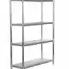 The Utah shelving unit features four evenly spaced shelves with open sides, perfect for storage or display. Its minimalist and industrial design seamlessly blends functionality with a modern aesthetic.