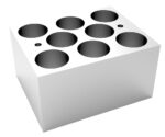 The MH-USA Dry Bath Block is a white rectangular block with circular holes, including 8 x 25mm, designed to hold vials securely and accentuate its 3D depth when lit.