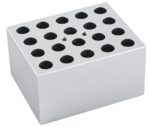The MH-USA Dry Bath Block features a sleek, metallic rectangular surface with a grid of circular holes, precisely accommodating 64 PCR tube strips or 0.2ml tubes.