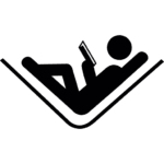 An illustration of a stick figure lounging in a hammock, nestled between two sturdy trees like Utahs guard booths. The figure reclines comfortably, legs bent at one end and head resting on the other, absorbed in a captivating book.