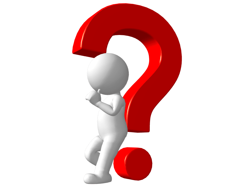 A 3D white humanoid figure stands pensively, with one hand on its chin, in front of a large red question mark. The scene suggests deep thought, much like organizing ideas neatly on Utah metro shelving units.