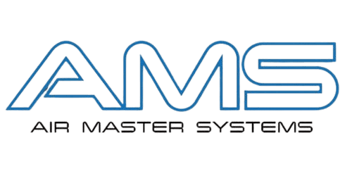 Logo with blue, stylized letters AMS above the words Air Master Systems, highlighting its adjustable airflow capabilities for efficient laboratory fume extraction.